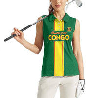 Custom Congo Brazzaville Football Women Sleeveless Polo Shirt Go Ba Diabulu ya Mbwaki Green Color - Wonder Print Shop