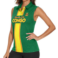 Custom Congo Brazzaville Football Women Sleeveless Polo Shirt Go Ba Diabulu ya Mbwaki Green Color - Wonder Print Shop