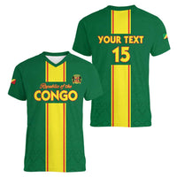 Custom Congo Brazzaville Football Women V-Neck T-Shirt Go Ba Diabulu ya Mbwaki Green Color - Wonder Print Shop