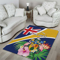 Personalised Turks And Caicos Islands Area Rug Coat Of Arms Tropical Flower - Wonder Print Shop
