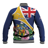 Personalised Turks And Caicos Islands Baseball Jacket Coat Of Arms Tropical Flower - Wonder Print Shop