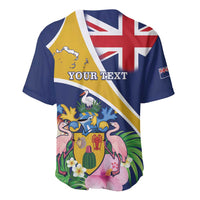 Personalised Turks And Caicos Islands Baseball Jersey Coat Of Arms Tropical Flower - Wonder Print Shop