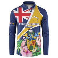 Personalised Turks And Caicos Islands Button Sweatshirt Coat Of Arms Tropical Flower - Wonder Print Shop