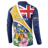 Personalised Turks And Caicos Islands Button Sweatshirt Coat Of Arms Tropical Flower - Wonder Print Shop