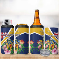 Personalised Turks And Caicos Islands 4 in 1 Can Cooler Tumbler Coat Of Arms Tropical Flower - Wonder Print Shop