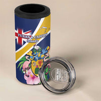 Personalised Turks And Caicos Islands 4 in 1 Can Cooler Tumbler Coat Of Arms Tropical Flower - Wonder Print Shop