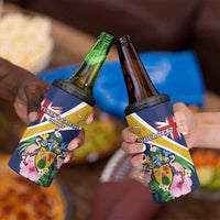 Personalised Turks And Caicos Islands 4 in 1 Can Cooler Tumbler Coat Of Arms Tropical Flower - Wonder Print Shop