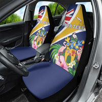 Personalised Turks And Caicos Islands Car Seat Cover Coat Of Arms Tropical Flower - Wonder Print Shop