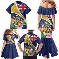 Personalised Turks And Caicos Islands Family Matching Mermaid Dress and Hawaiian Shirt Coat Of Arms Tropical Flower - Wonder Print Shop
