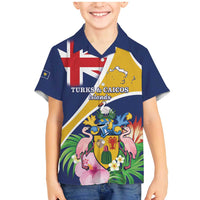 Personalised Turks And Caicos Islands Family Matching Mermaid Dress and Hawaiian Shirt Coat Of Arms Tropical Flower - Wonder Print Shop
