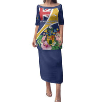 Personalised Turks And Caicos Islands Family Matching Puletasi and Hawaiian Shirt Coat Of Arms Tropical Flower - Wonder Print Shop