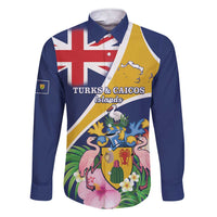 Personalised Turks And Caicos Islands Family Matching Short Sleeve Bodycon Dress and Hawaiian Shirt Coat Of Arms Tropical Flower - Wonder Print Shop