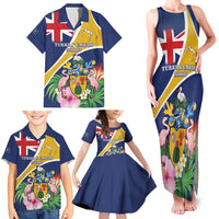 Personalised Turks And Caicos Islands Family Matching Tank Maxi Dress and Hawaiian Shirt Coat Of Arms Tropical Flower - Wonder Print Shop