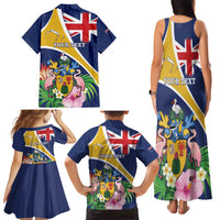 Personalised Turks And Caicos Islands Family Matching Tank Maxi Dress and Hawaiian Shirt Coat Of Arms Tropical Flower - Wonder Print Shop