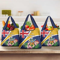 Personalised Turks And Caicos Islands Grocery Bag Coat Of Arms Tropical Flower