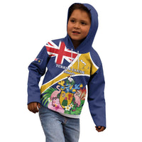 Personalised Turks And Caicos Islands Kid Hoodie Coat Of Arms Tropical Flower - Wonder Print Shop