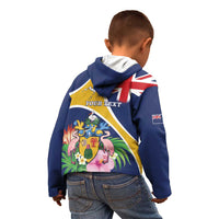 Personalised Turks And Caicos Islands Kid Hoodie Coat Of Arms Tropical Flower - Wonder Print Shop