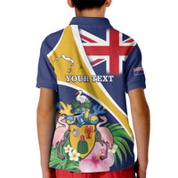 Personalised Turks And Caicos Islands Kid Polo Shirt Coat Of Arms Tropical Flower - Wonder Print Shop