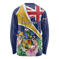 Personalised Turks And Caicos Islands Long Sleeve Shirt Coat Of Arms Tropical Flower - Wonder Print Shop