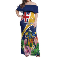 Personalised Turks And Caicos Islands Off Shoulder Maxi Dress Coat Of Arms Tropical Flower - Wonder Print Shop