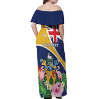 Personalised Turks And Caicos Islands Off Shoulder Maxi Dress Coat Of Arms Tropical Flower - Wonder Print Shop