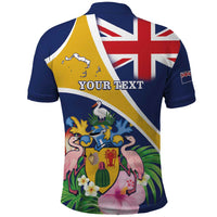 Personalised Turks And Caicos Islands Polo Shirt Coat Of Arms Tropical Flower - Wonder Print Shop