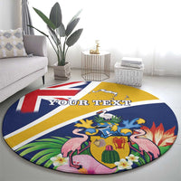 Personalised Turks And Caicos Islands Round Carpet Coat Of Arms Tropical Flower