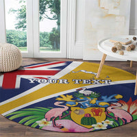 Personalised Turks And Caicos Islands Round Carpet Coat Of Arms Tropical Flower