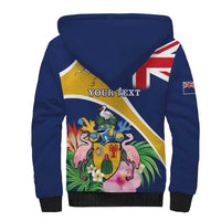 Personalised Turks And Caicos Islands Sherpa Hoodie Coat Of Arms Tropical Flower - Wonder Print Shop