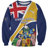 Personalised Turks And Caicos Islands Sweatshirt Coat Of Arms Tropical Flower - Wonder Print Shop