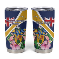 Personalised Turks And Caicos Islands Tumbler Cup Coat Of Arms Tropical Flower - Wonder Print Shop