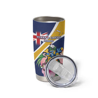 Personalised Turks And Caicos Islands Tumbler Cup Coat Of Arms Tropical Flower - Wonder Print Shop