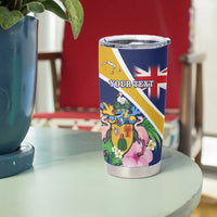 Personalised Turks And Caicos Islands Tumbler Cup Coat Of Arms Tropical Flower - Wonder Print Shop
