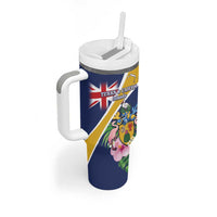 Personalised Turks And Caicos Islands Tumbler With Handle Coat Of Arms Tropical Flower - Wonder Print Shop
