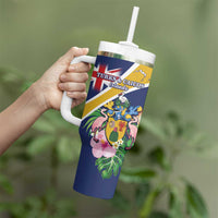 Personalised Turks And Caicos Islands Tumbler With Handle Coat Of Arms Tropical Flower - Wonder Print Shop
