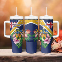 Personalised Turks And Caicos Islands Tumbler With Handle Coat Of Arms Tropical Flower - Wonder Print Shop