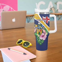 Personalised Turks And Caicos Islands Tumbler With Handle Coat Of Arms Tropical Flower - Wonder Print Shop