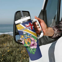 Personalised Turks And Caicos Islands Tumbler With Handle Coat Of Arms Tropical Flower - Wonder Print Shop
