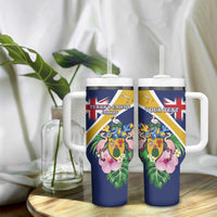 Personalised Turks And Caicos Islands Tumbler With Handle Coat Of Arms Tropical Flower - Wonder Print Shop