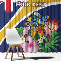 Personalised Turks And Caicos Islands Window Curtain Coat Of Arms Tropical Flower - Wonder Print Shop