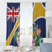 Personalised Turks And Caicos Islands Window Curtain Coat Of Arms Tropical Flower - Wonder Print Shop