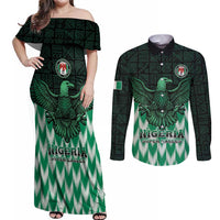 Custom Nigeria Football Couples Matching Off Shoulder Maxi Dress and Long Sleeve Button Shirt Go Super Eagles Sporty Style - Wonder Print Shop