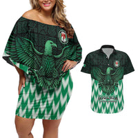 Custom Nigeria Football Couples Matching Off Shoulder Short Dress and Hawaiian Shirt Go Super Eagles Sporty Style - Wonder Print Shop
