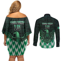 Custom Nigeria Football Couples Matching Off Shoulder Short Dress and Long Sleeve Button Shirt Go Super Eagles Sporty Style - Wonder Print Shop
