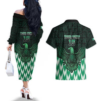Custom Nigeria Football Couples Matching Off The Shoulder Long Sleeve Dress and Hawaiian Shirt Go Super Eagles Sporty Style - Wonder Print Shop
