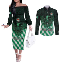 Custom Nigeria Football Couples Matching Off The Shoulder Long Sleeve Dress and Long Sleeve Button Shirt Go Super Eagles Sporty Style