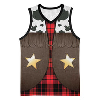 Cowboy Vest Costume Basketball Jersey Black Red Plaid Pattern - Wonder Print Shop