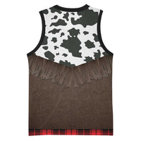 Cowboy Vest Costume Basketball Jersey Black Red Plaid Pattern - Wonder Print Shop