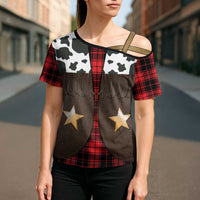 Cowboy Vest Costume Cross Shoulder Shirt Black Red Plaid Pattern - Wonder Print Shop