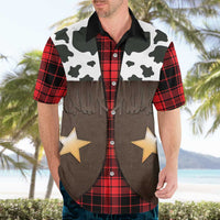Cowboy Vest Costume Hawaiian Shirt Black Red Plaid Pattern - Wonder Print Shop